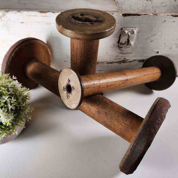 Antique Other - Large Antique Wooden Textile Cotton Spools Extra Large Vintage Wood Sewing Spool